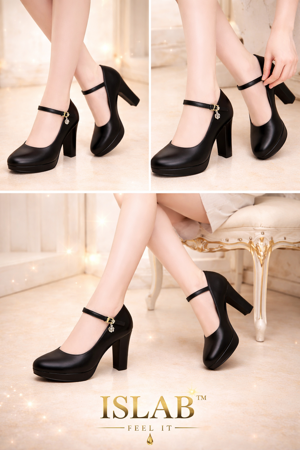 ISLAB™ Talons plateforme noirs – escarpins sexy élégants à bride – look luxe irrésistible