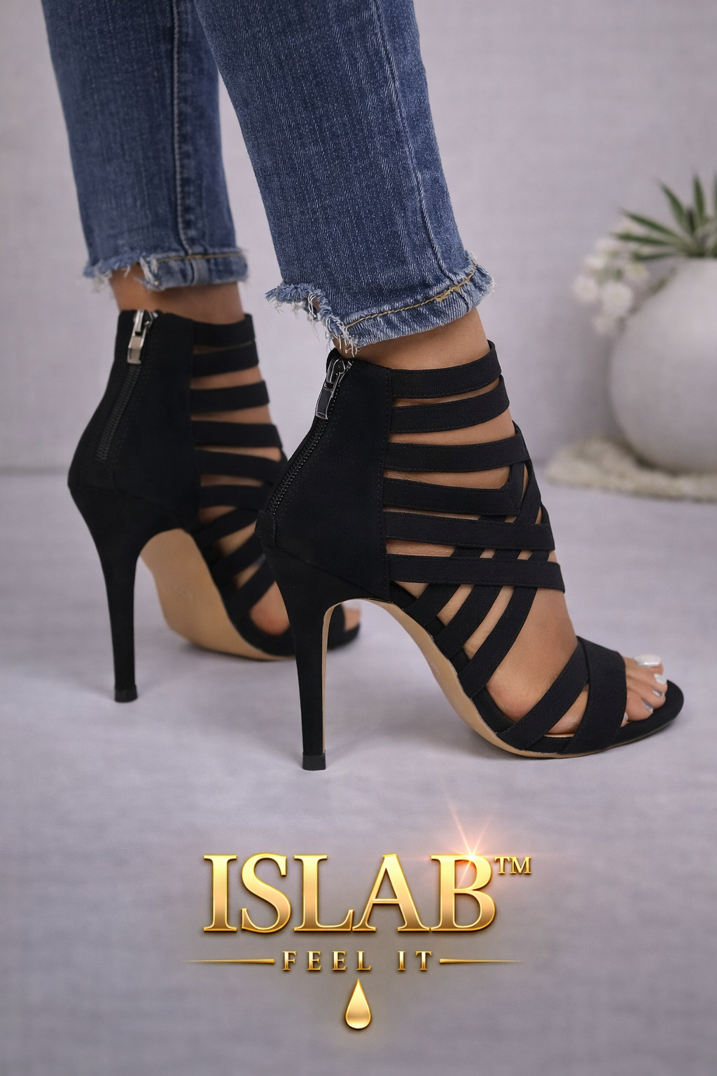 ISLAB™ Talons hauts noirs sexy – sandales à brides croisées – style luxe femme