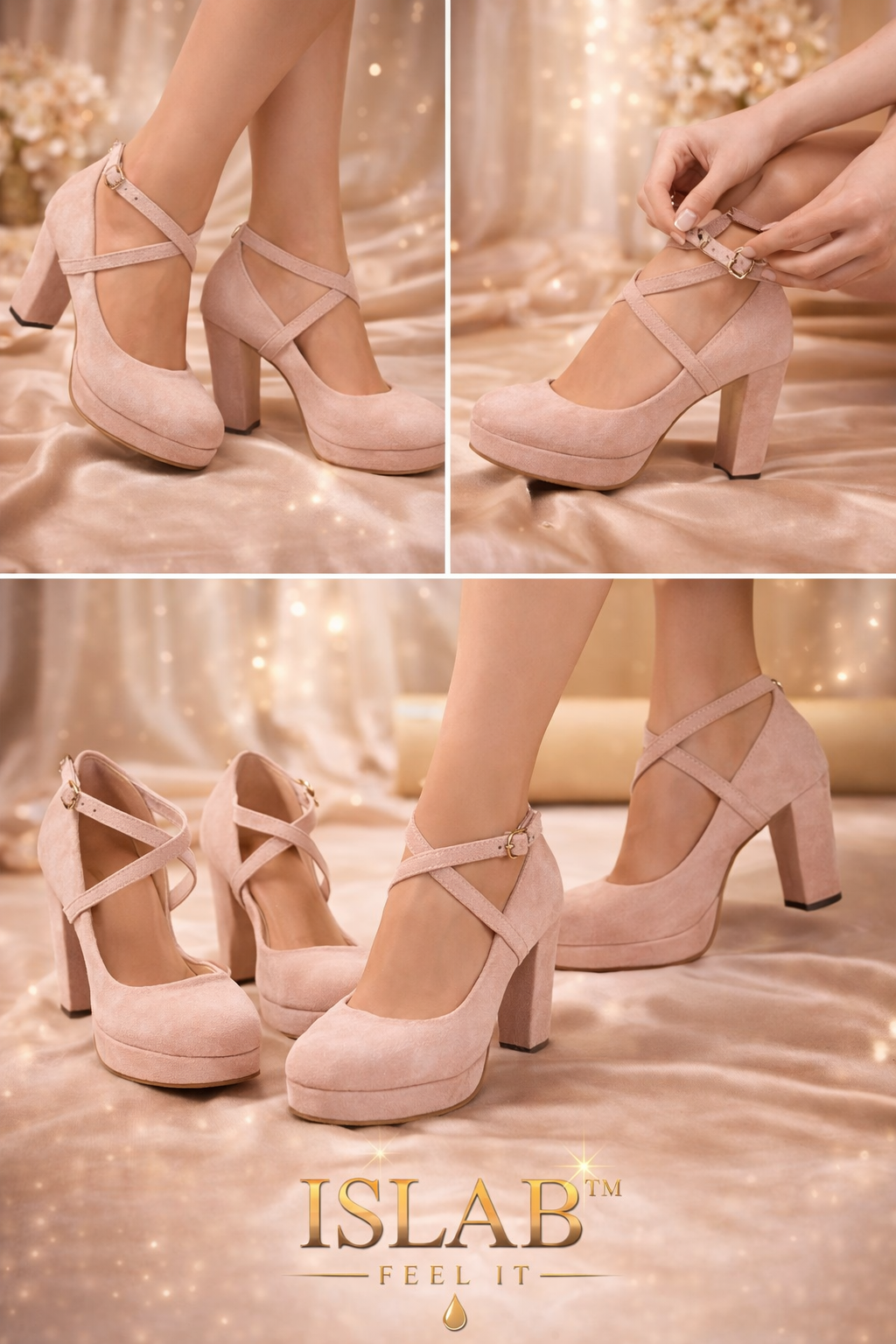 ISLAB™ Talons plateforme nude – escarpins élégants à bride croisée – style luxe femme