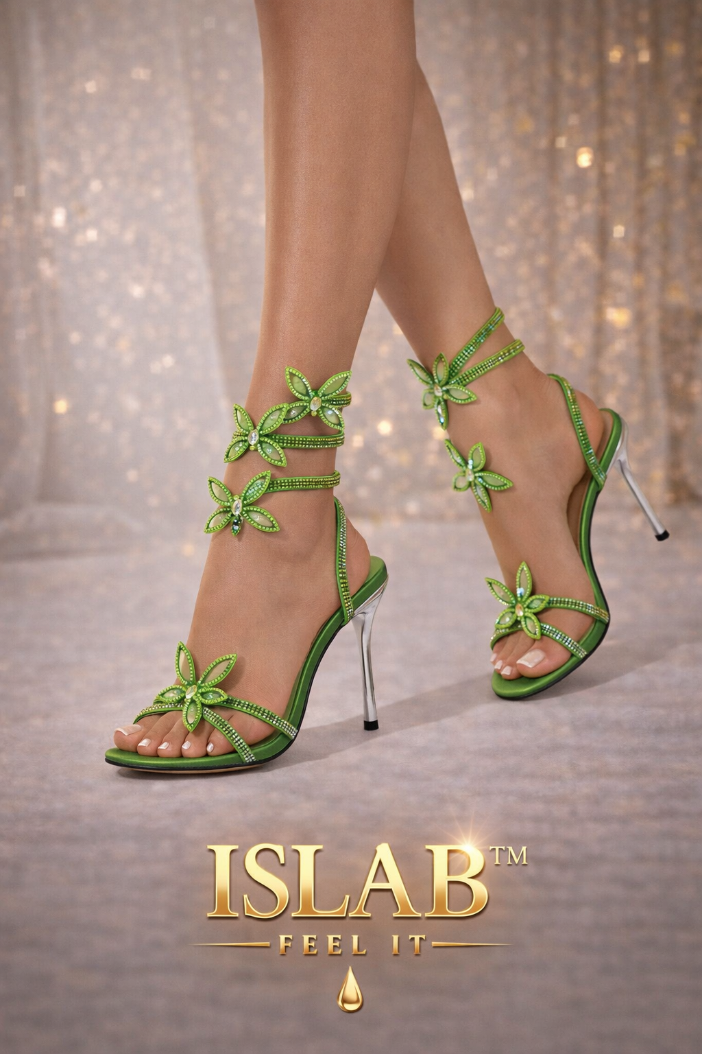 ISLAB™ Talons verts ultra sexy – sandales scintillantes à fleurs – effet luxe irrésistible