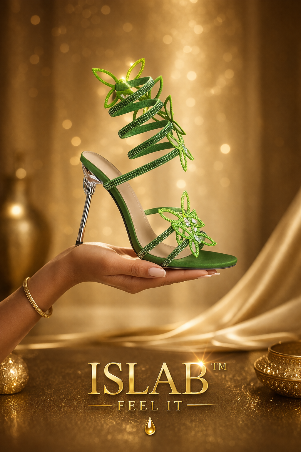 ISLAB™ Talons verts ultra sexy – sandales scintillantes à fleurs – effet luxe irrésistible